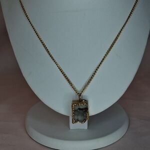 Gold Tone Dipped Quartz Geode Crystal Stone Natural Pendant Necklace Clarity